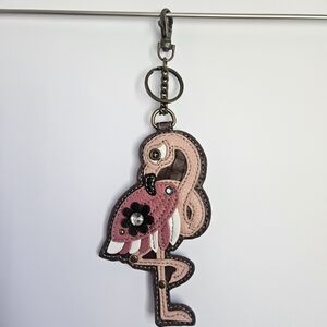 Chala Pink Flamingo Layered Faux Leather Keyring Key Holder Keychain W/ Sparkle